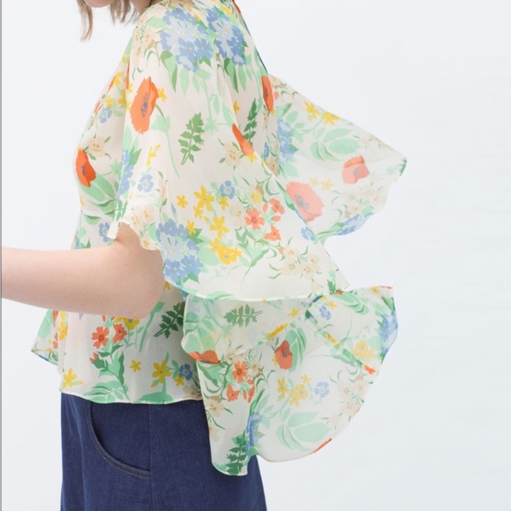 Zara floral sheer top blouse small